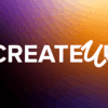 A graaphic with a purple and yellow background with the word Createur conference on the center of the graphic.