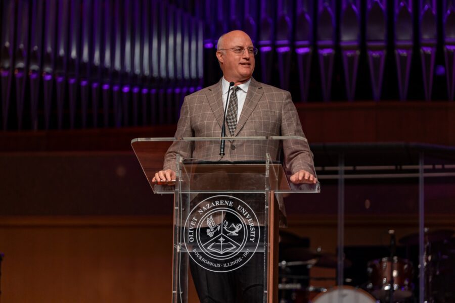 Dr. Gregg Chenoweth speaking at chapel