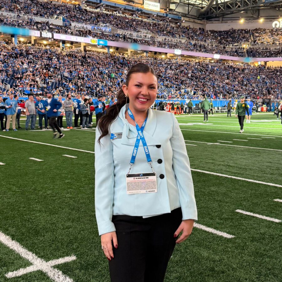 Rachel Schramm on football field