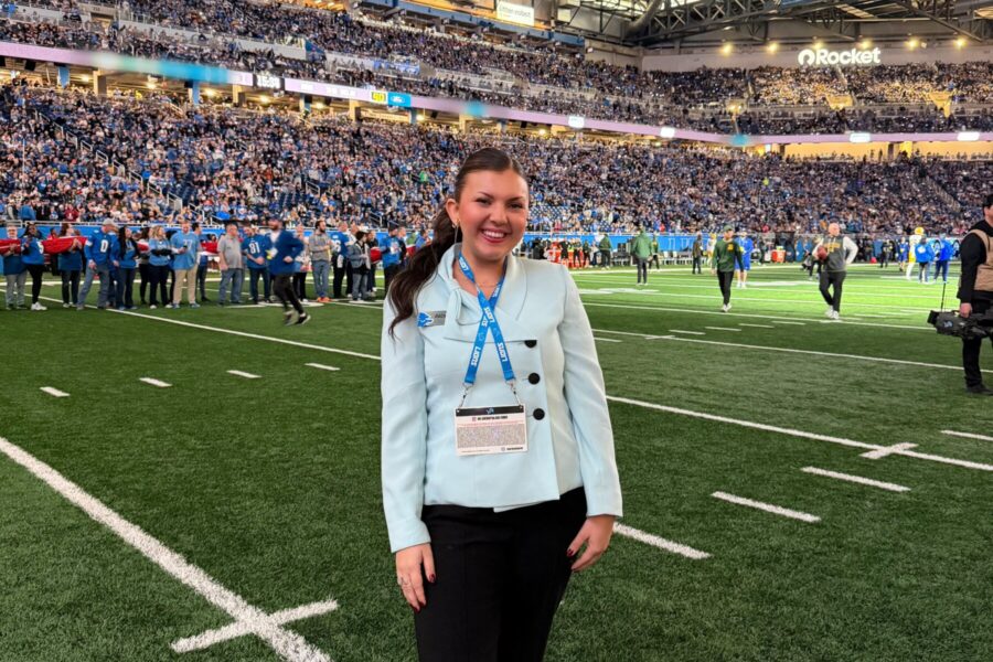 Rachrl on the Ford Field for the Lions game prep.