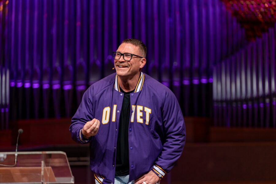 Ryan Green speaking at chapel