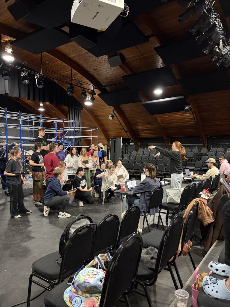 Newsies cast rehearsing