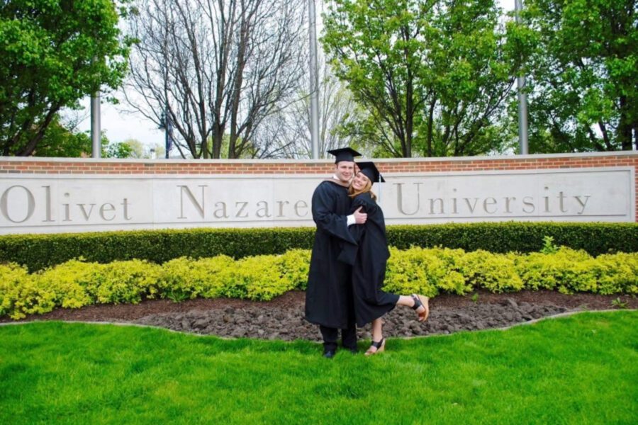 Zach and Ingrid in their graduation regalia.