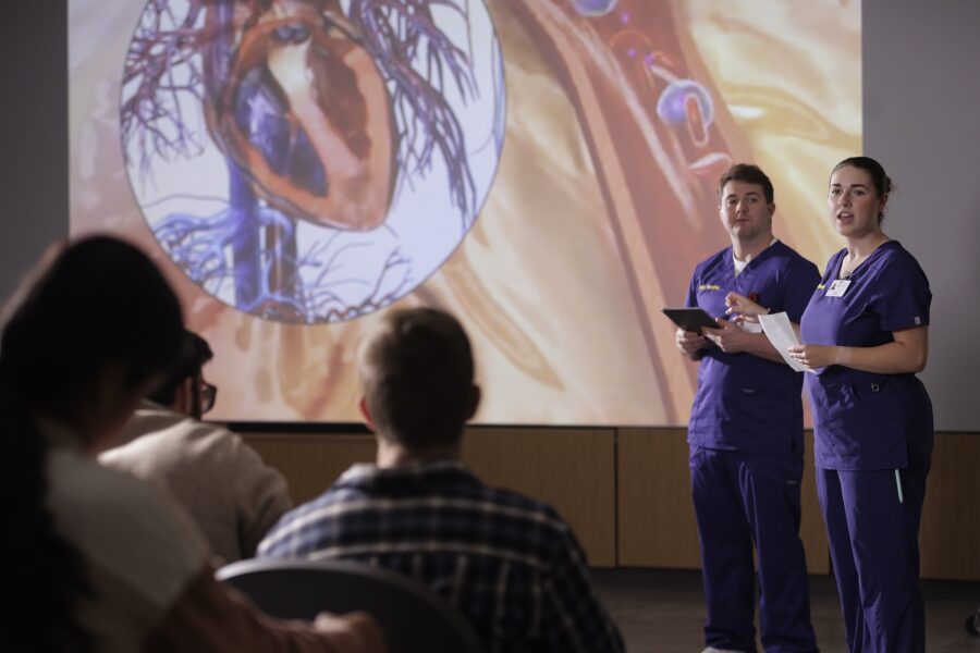 Nursing students presenting during class