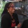 Sherri doing a podcast