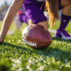 A picture of a girl playing flag football.