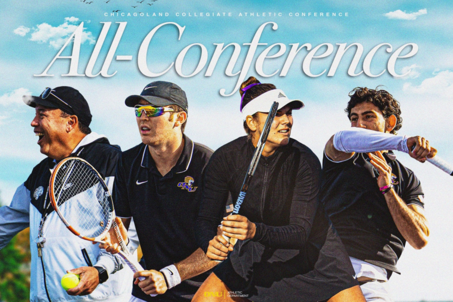 A graphic of Olivet's Tennis team members who were named all-conference.
